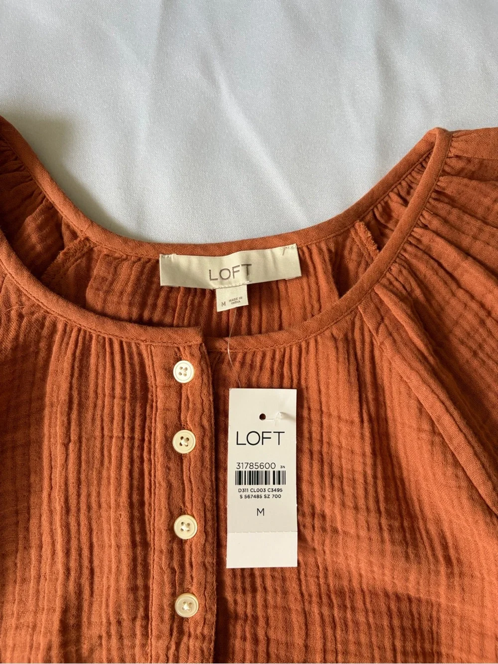 LOFT Textured Henley Top in Rust Orange NWT